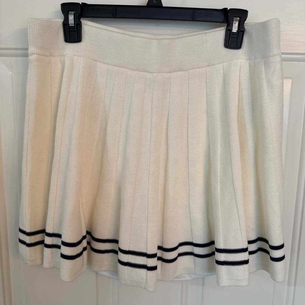Sincerely Jules Cream Pleated Skirt with Black Stripes - Sweater Material